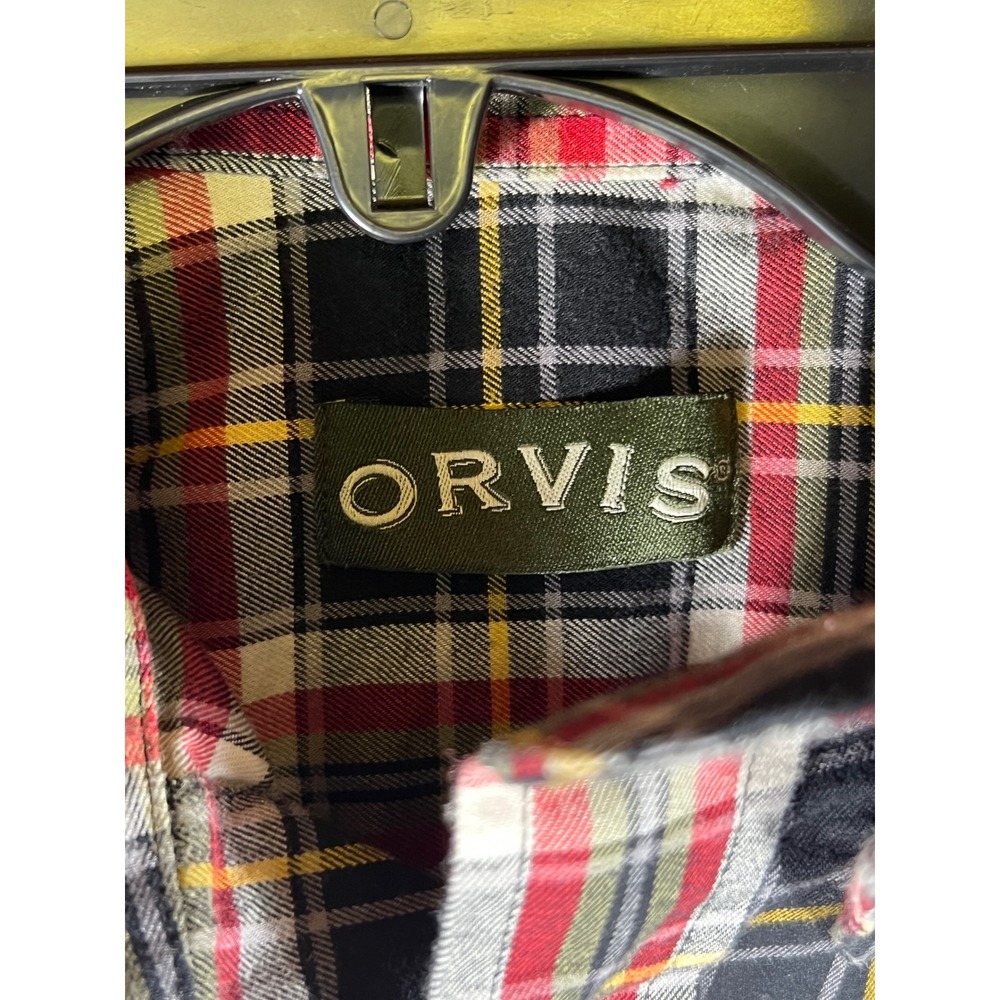 Orvis Mens Plaid Button Down Shirt Red Black White Yellow 100% Cotton Size M - Picture 3 of 8
